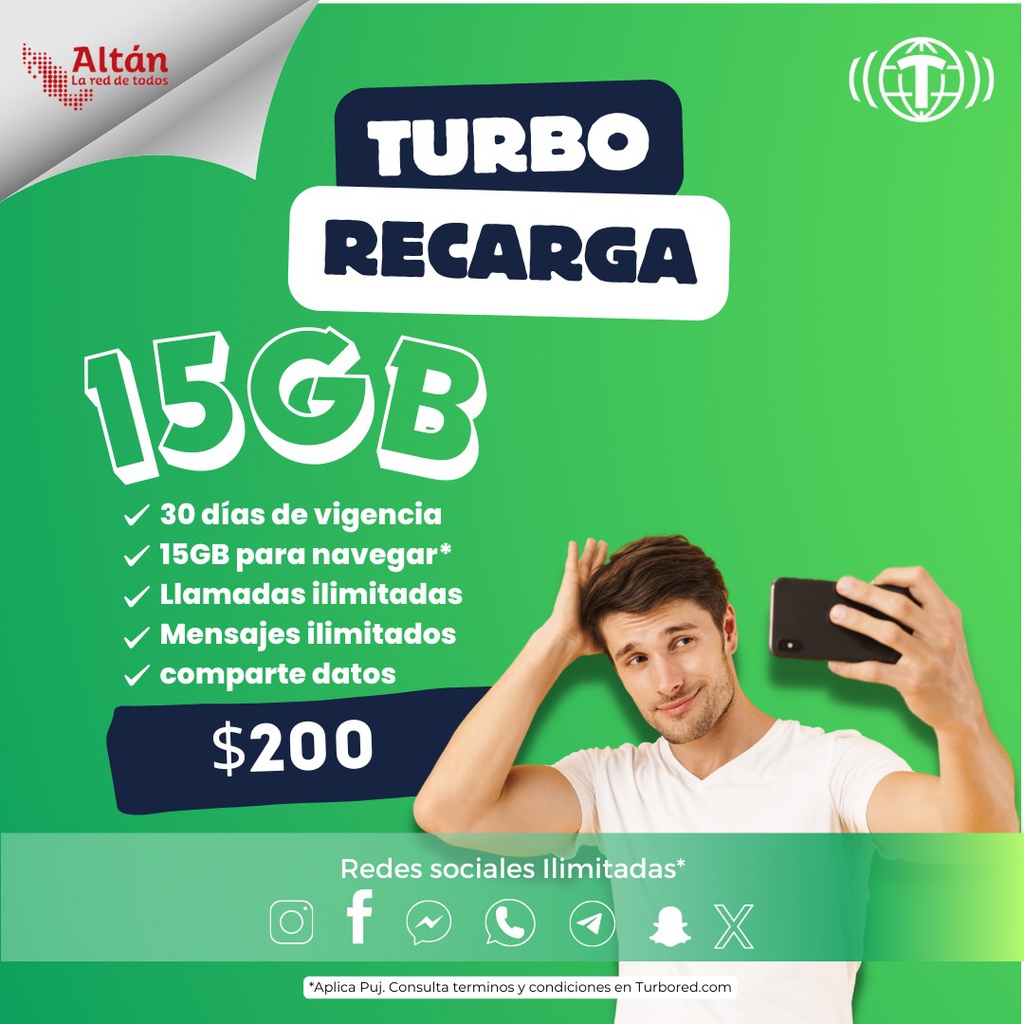 Turbo Recarga Animate 15GB (Requiere SIM ya activo)