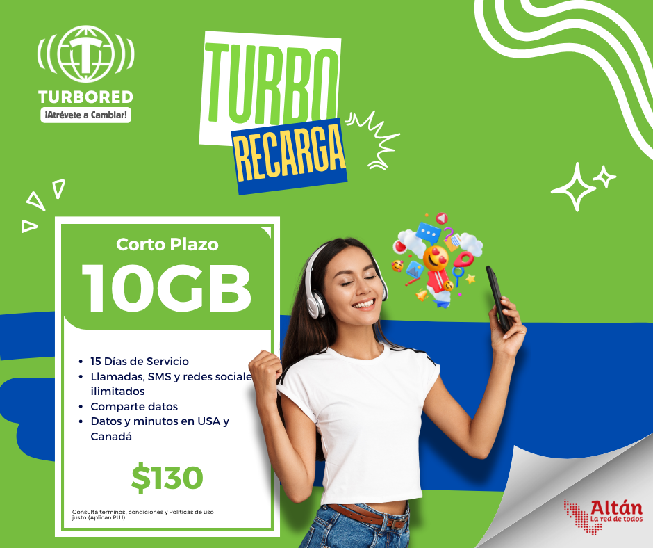 Disfruta Recarga 15 Días,  10GB (comparte)