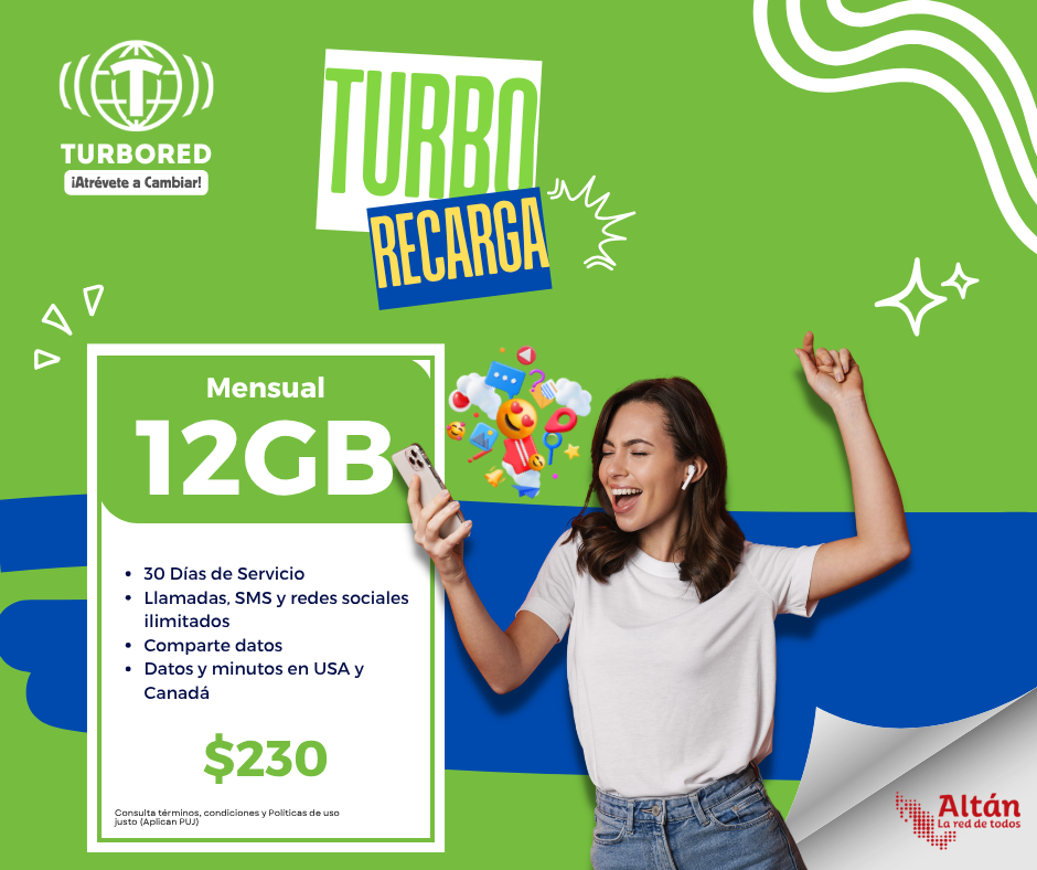 Disfruta Recarga 30 Días, 12GB (Comparte)